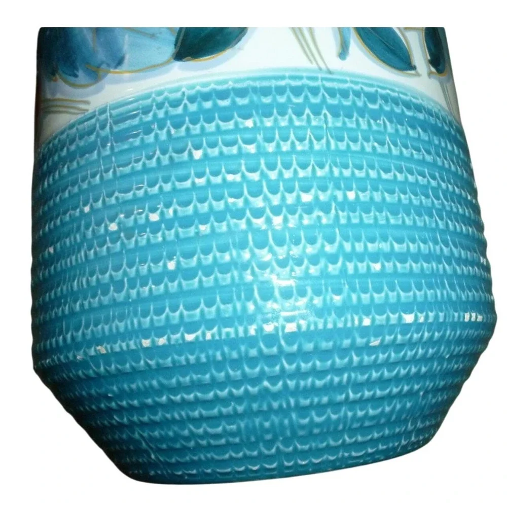Vintage Fratelli Fanciullacci Italy Turquoise Basketweave Canister‎ MCM Majolica